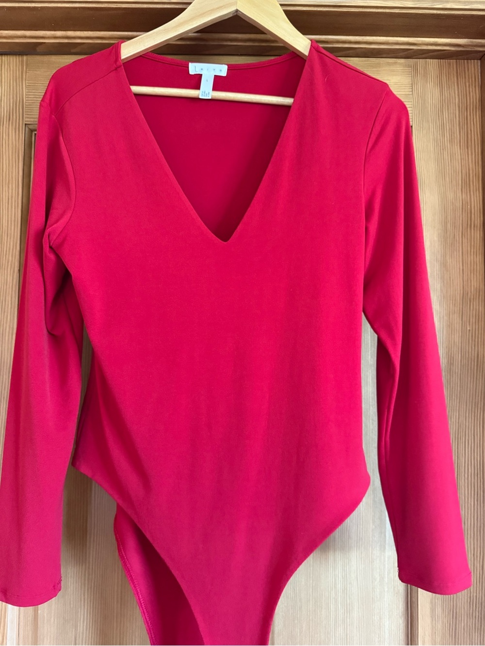 Leith Red V-Neck Long Sleeve Bodysuit